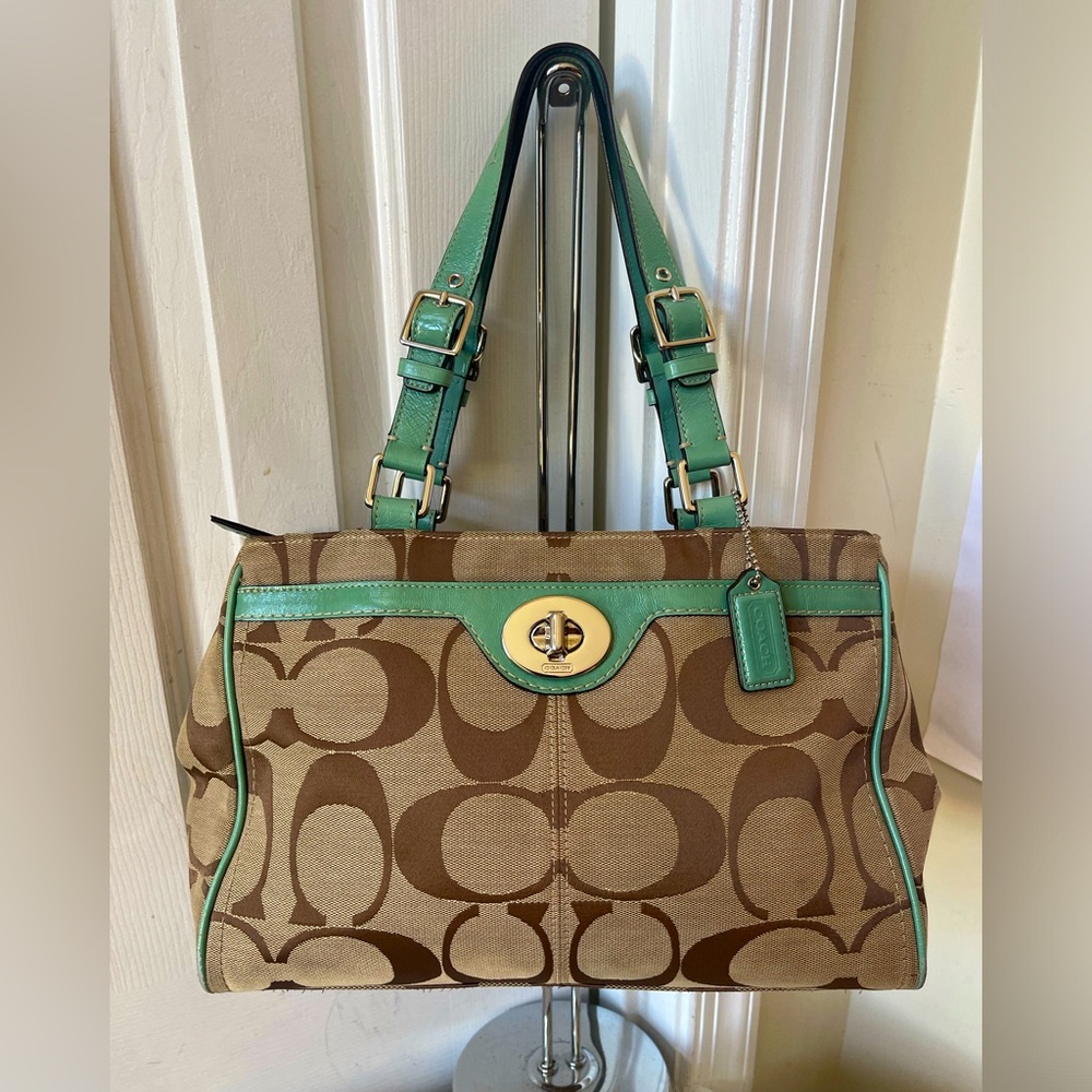 Coach Brown and Green Signature Tote Bag - Picture 2 of 13
